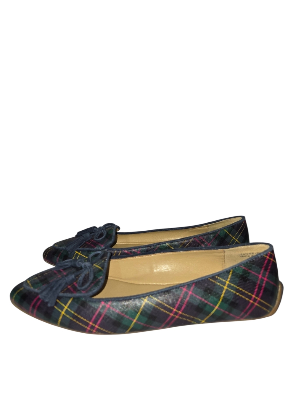 Talbots Francesca Tie Tassel Driving Moccasins Flats Leather Tartan Plaid